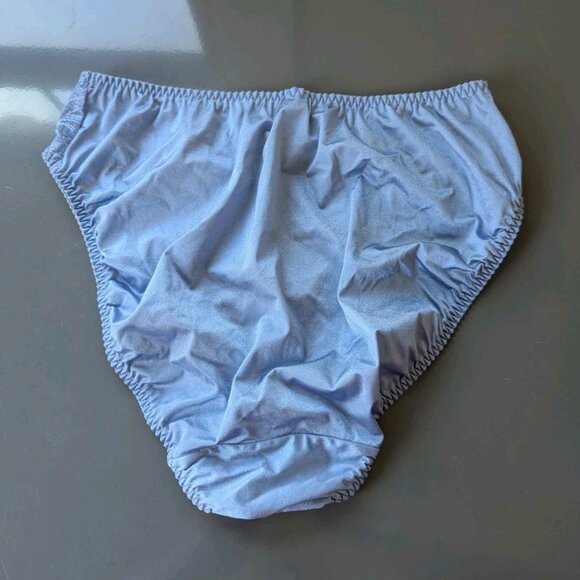Vintage Wacoal Satin Second Skin High Cut Embroidered Panties Blue XL 84164 - Picture 2 of 12